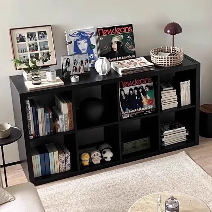 Bibliothèque noire eprolo avec étagères en grille, meuble de rangement pour chambre ou salon, en bois ou métal.