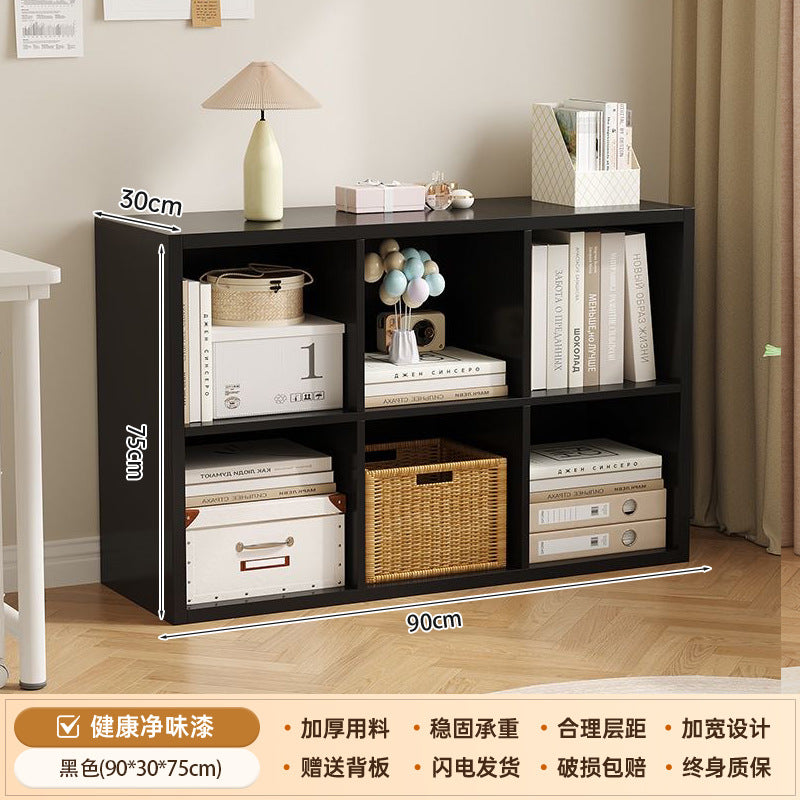 Bibliothèque eprolo noire avec rangements au sol, étagères en grille pour chambre ou bureau, meuble de rangement pratique