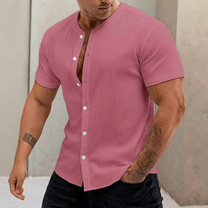 New Cardigan Stand Collar Men's Short-sleeve Shirts
