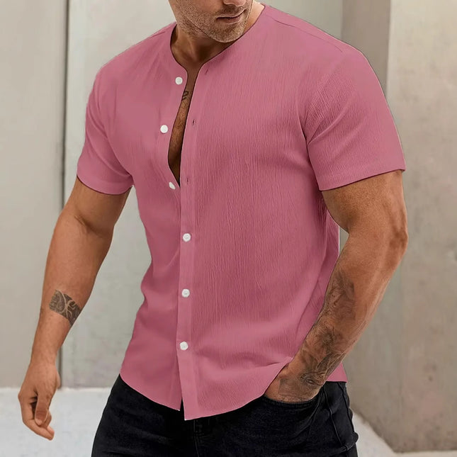 New Cardigan Stand Collar Men's Short-sleeve Shirts
