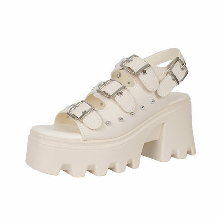 Women's Casual Metal Rivet Open Toe Buckle Platform Sandals