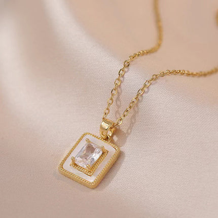 Internet Celebrity Square Sugar Color Zircon Niche New Style Design Pendant Elegant Necklace