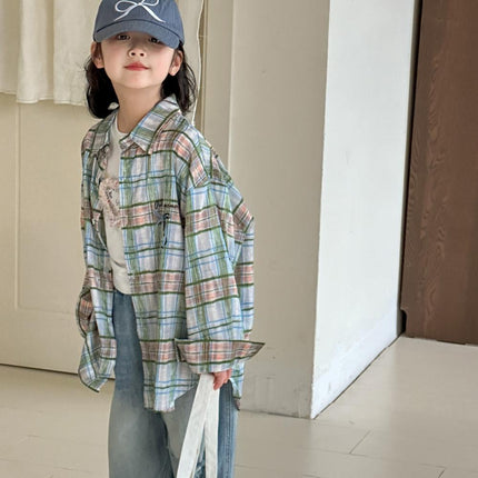 Little Red Fish Girls' Plaid Shirt Spring Clothes