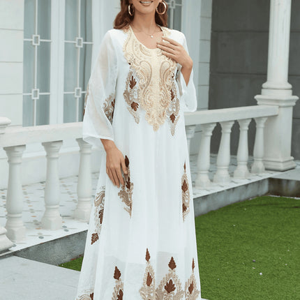 Muslim Embroidery Mesh Dress