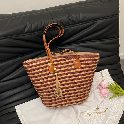 Woven Contrast Color Minimalist Large Capacity Women's Bag