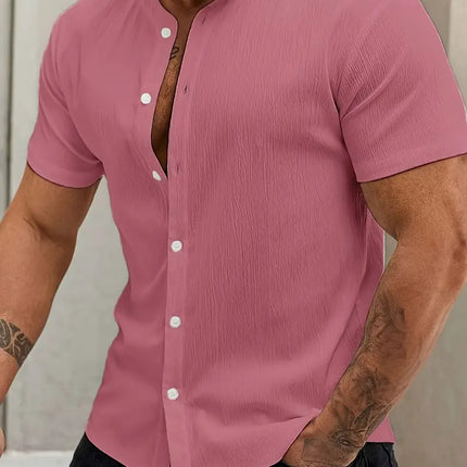 New Cardigan Stand Collar Men's Short-sleeve Shirts