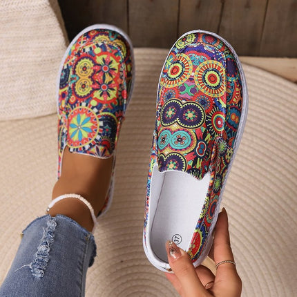 Breathable Slip On Low-top Shoes Female Graffiti Ethnic Style Lazy Canvas