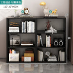 Bibliothèque eprolo noire avec étagères en grille, meuble de rangement au sol pour chambre ou salon.