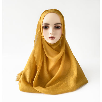 Muslim Kerchief Slub Cotton Scarf Tassel