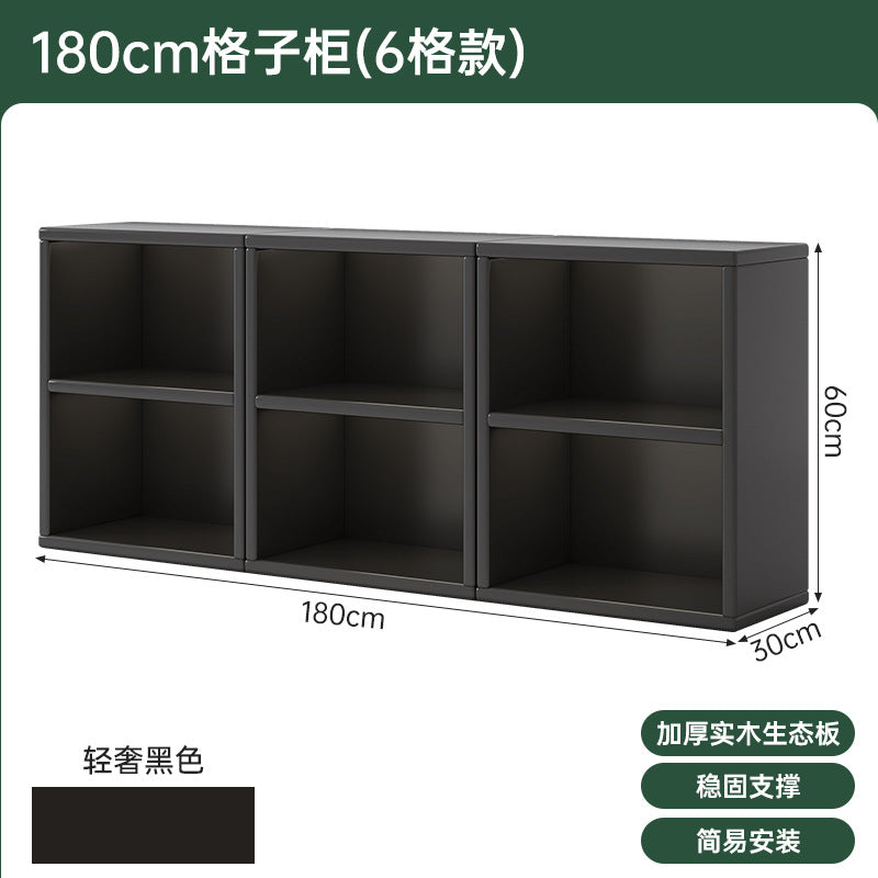 Bibliothèque eprolo noire avec étagères en grille pour rangement au sol ou sur mur, idéale pour chambre ou espace de stockage.