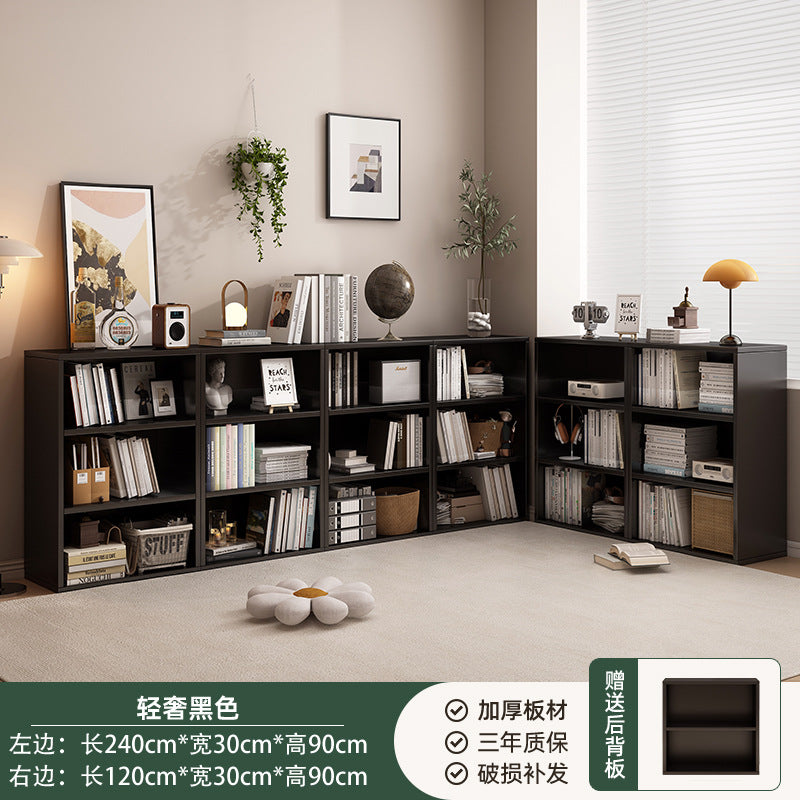 Bibliothèque noire eprolo avec étagères en grille, meuble de rangement au sol pour chambre ou salon avec portes et espace de stockage