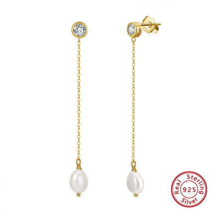 S925 Sterling Silver Ear Line Natural Freshwater Pearl
