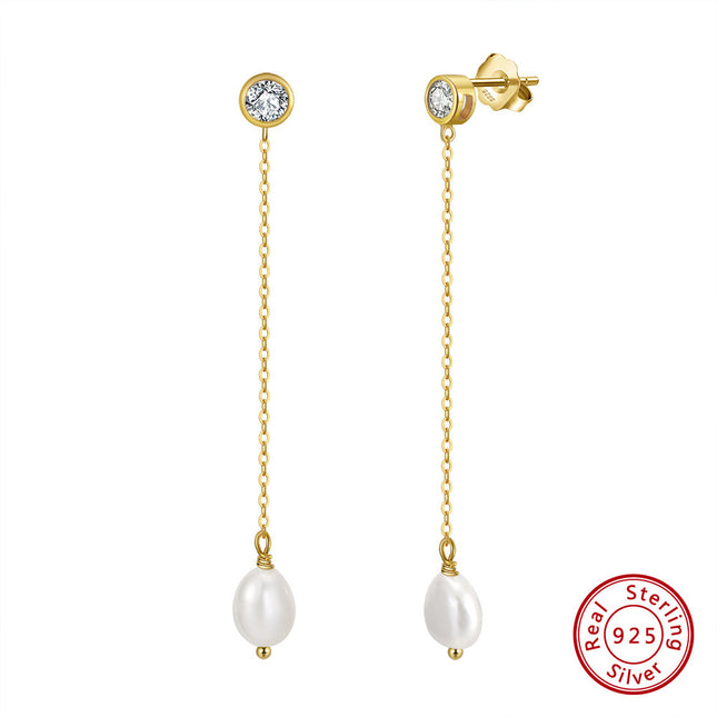 S925 Sterling Silver Ear Line Natural Freshwater Pearl