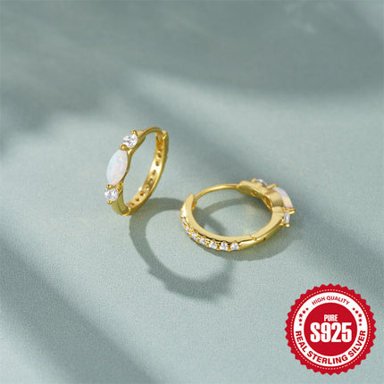 Korean Style Light Luxury Minority All-match S925 Sterling Silver Round Micro Inlaid Zircon Opal