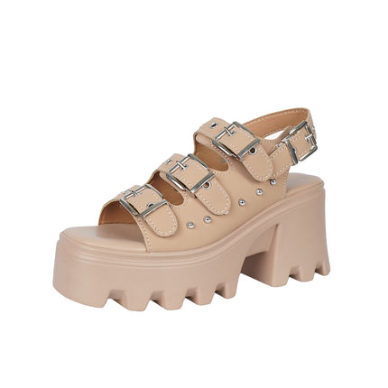 Women's Casual Metal Rivet Open Toe Buckle Platform Sandals