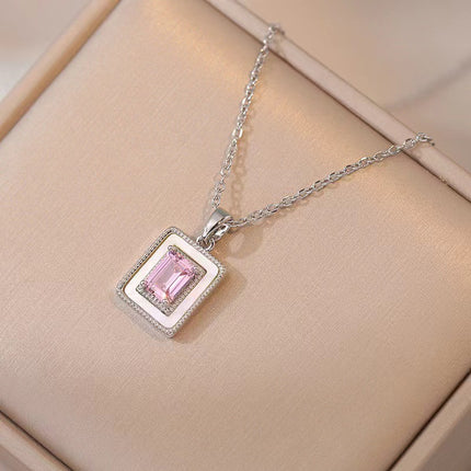 Internet Celebrity Square Sugar Color Zircon Niche New Style Design Pendant Elegant Necklace