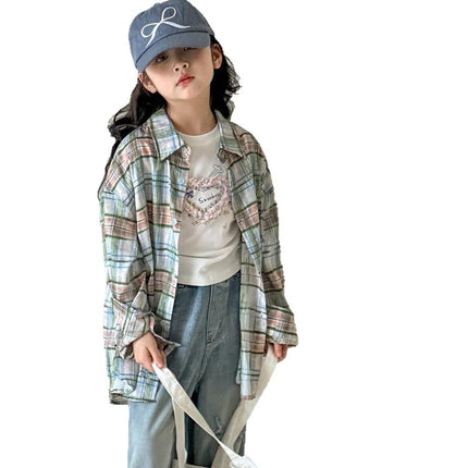 Little Red Fish Girls' Plaid Shirt Spring Clothes