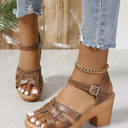 Plus Size Roman Women's Peep Toe Chunky Heel Buckle High Heel Sandals