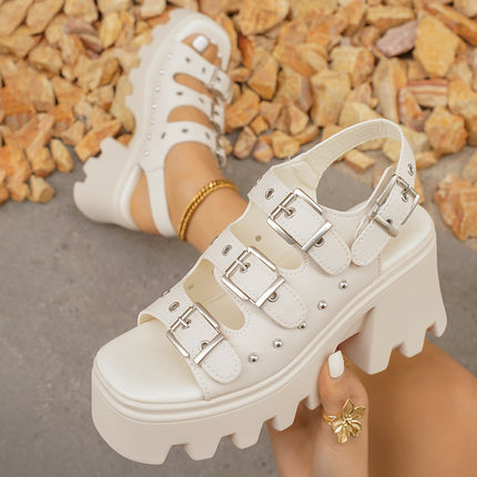 Women's Casual Metal Rivet Open Toe Buckle Platform Sandals