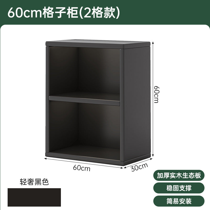Bibliothèque noire eprolo avec étagères en grille pour rangement au sol ou au mur dans la chambre ou le salon.