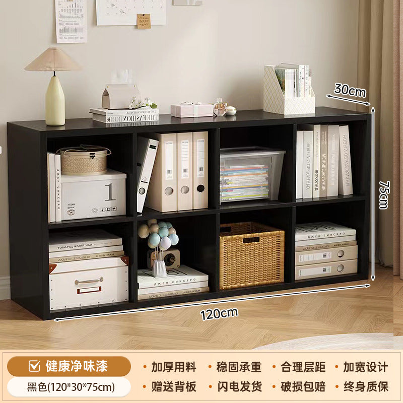 Bibliothèque eprolo noire avec étagères et compartiments de rangement pour chambre ou salon, style moderne et pratique.