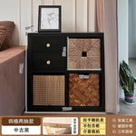 Bibliothèque eprolo noire avec rangement vertical, cabinet de sol avec grille murale pour chambre ou salon.
