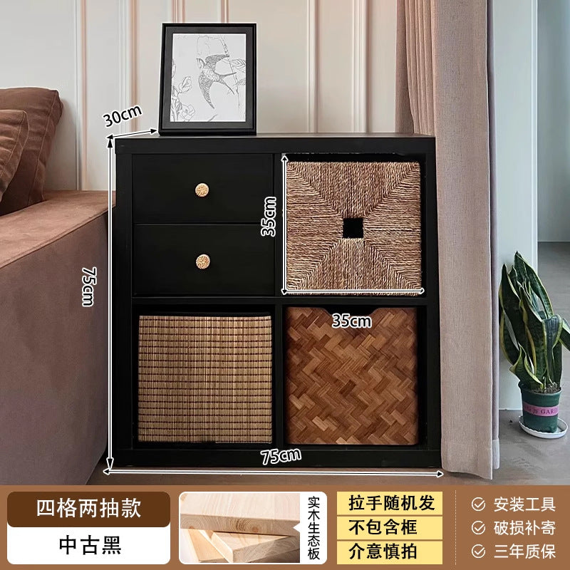 Bibliothèque eprolo noire avec rangement vertical, cabinet de sol avec grille murale pour chambre ou salon.