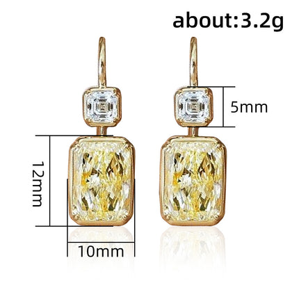 Yellow Diamond Square Zircon Female Earrings
