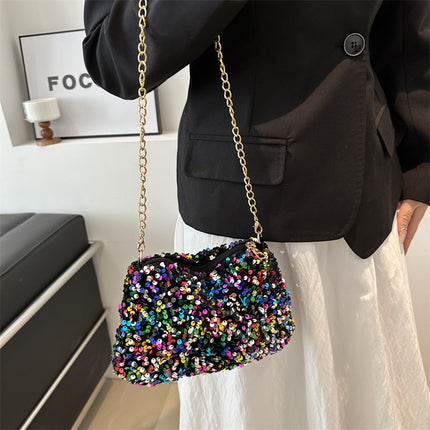 Contrast Color And Versatile Sequined Underarm Bag For Women