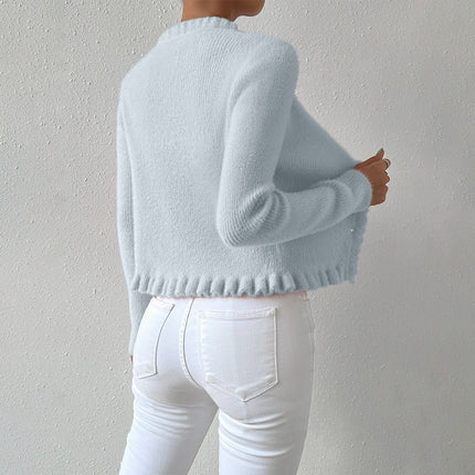 Knitted Cardigan Gentle Temperament Wooden Ear Pearl Buckle Sweater For Women
