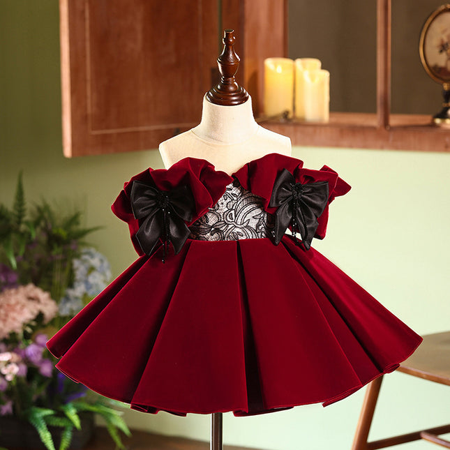 Girls Wine Red Little Girl Princess Dress
