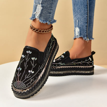 Casual Sneakers Slip-on Rhinestone Platform Thick Bottom Shoes