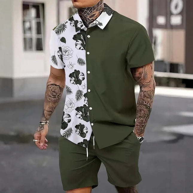Fashion Men's Hawaii 3D Printed Short Sleeve Suit