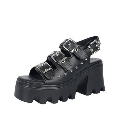 Women's Casual Metal Rivet Open Toe Buckle Platform Sandals