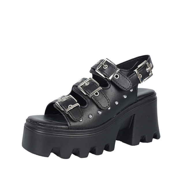 Women's Casual Metal Rivet Open Toe Buckle Platform Sandals