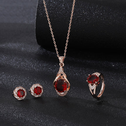 Women's Korean-style Red Tourmaline Colored Gemstone Pendant Necklace