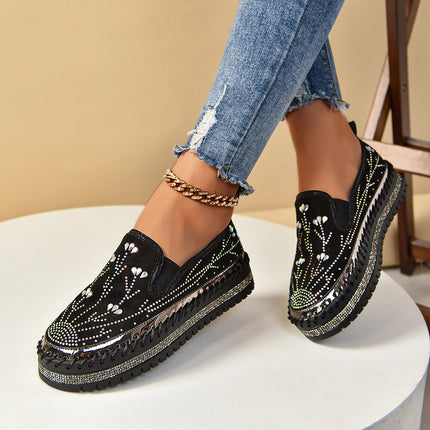 Casual Sneakers Slip-on Rhinestone Platform Thick Bottom Shoes