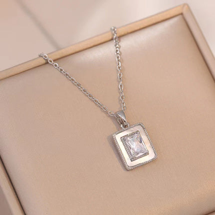Internet Celebrity Square Sugar Color Zircon Niche New Style Design Pendant Elegant Necklace