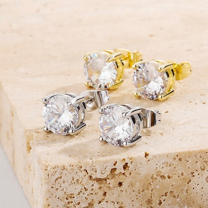 Gold-plated Micro-inlaid Round Zircon Ear Studs Earrings