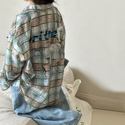 Little Red Fish Girls' Plaid Shirt Spring Clothes