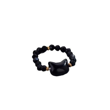 Couple Couple Rings Free Size Sweet Cute Cat Ring Black And White Cat Head Index Finger Ring