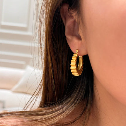 18K Real Gold Plated Titanium Steel Vintage Retro Gear Dancer Simple Earrings