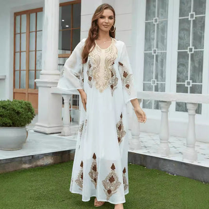 Muslim Embroidery Mesh Dress