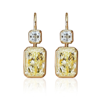 Yellow Diamond Square Zircon Female Earrings