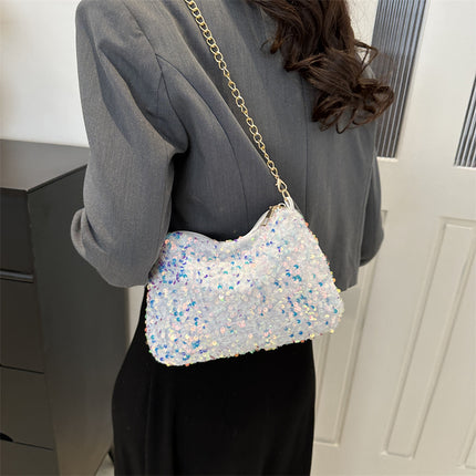Contrast Color And Versatile Sequined Underarm Bag For Women