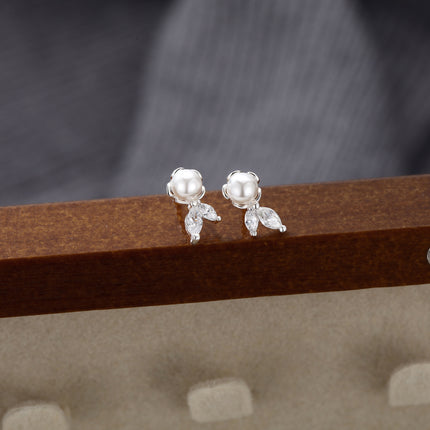 S999 Sterling Silver Pure Silver Stud Earrings Female Water Drop Ear-caring Shell Pearls