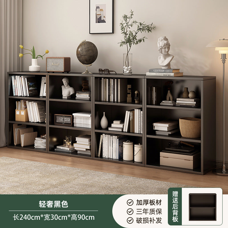 Bibliothèque eprolo noire avec étagères en grille, meuble de rangement sur pied pour chambre ou salon, design moderne.