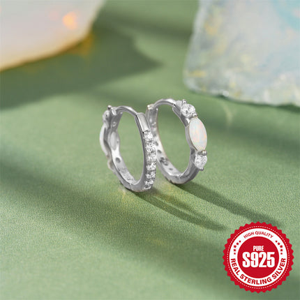 Korean Style Light Luxury Minority All-match S925 Sterling Silver Round Micro Inlaid Zircon Opal