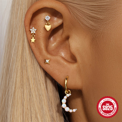 S925 Sterling Silver Shiny Diamond-encrusted Opal Zircon Earrings