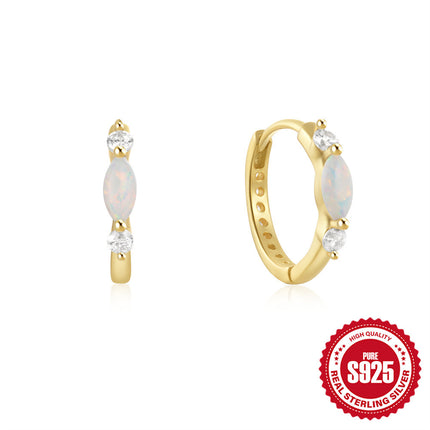 Korean Style Light Luxury Minority All-match S925 Sterling Silver Round Micro Inlaid Zircon Opal